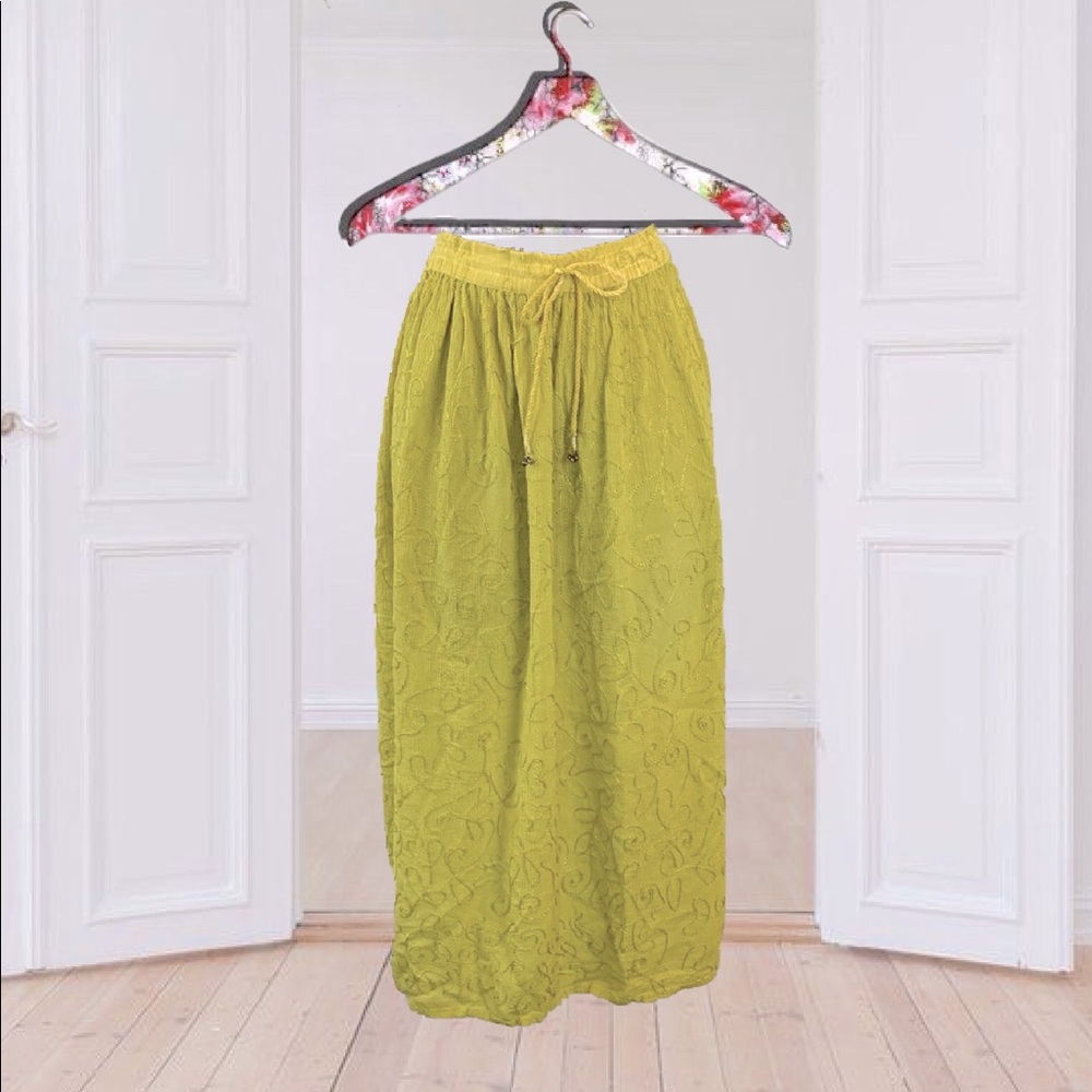 Vini Vintage Midi Skirt Green Embroidered Women's One Size